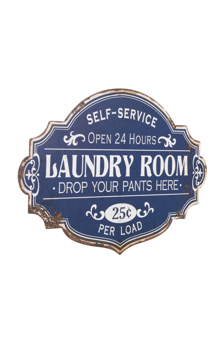 Storied Home Metal Laundry Room Wall Sign with Distressed Finish, Blue, Main, color, Blue
