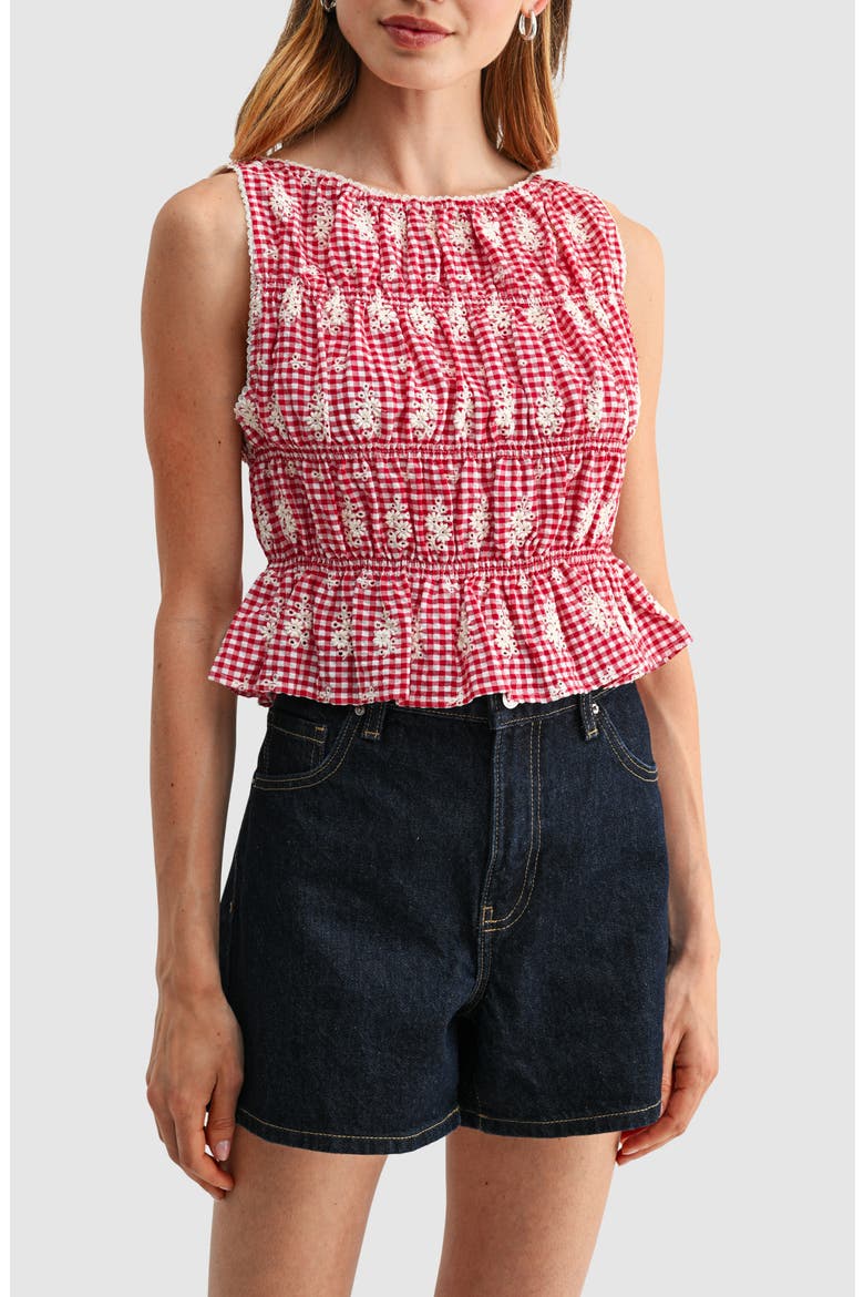 Embroidered Smocked Top, Main, color, RED CREAM