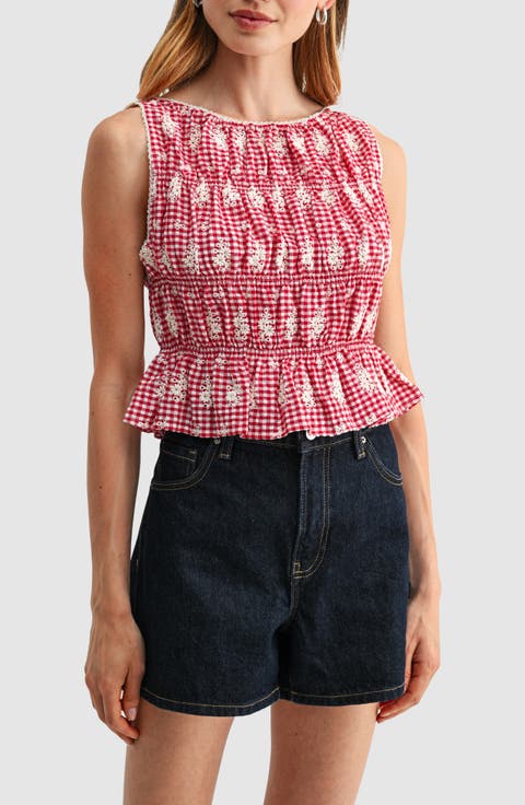 Embroidered Smocked Top