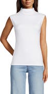 Lands' End Cap Sleeve Drapey Rib Fitted Funnel Neck Tank