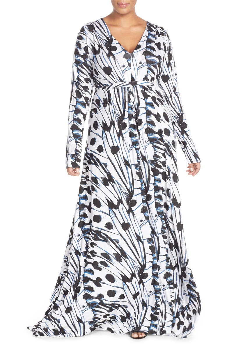 Melissa McCarthy Seven7 Print V-Neck Ruched Maxi Dress, Main, color, 