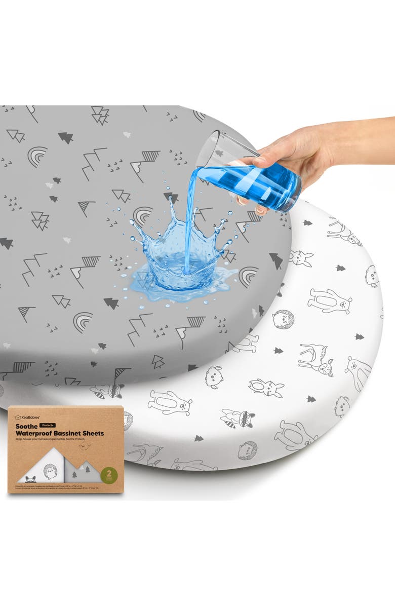 KeaBabies 2-Pack Soothe [Protect+] Waterproof Bassinet Sheets, Main, color, Woodland