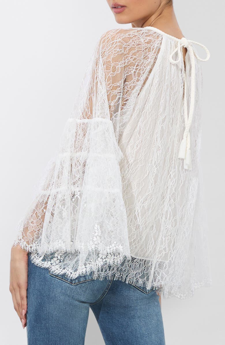 Alice + Olivia Delia Ruffle Lace Tunic Top, Alternate, color, Off White