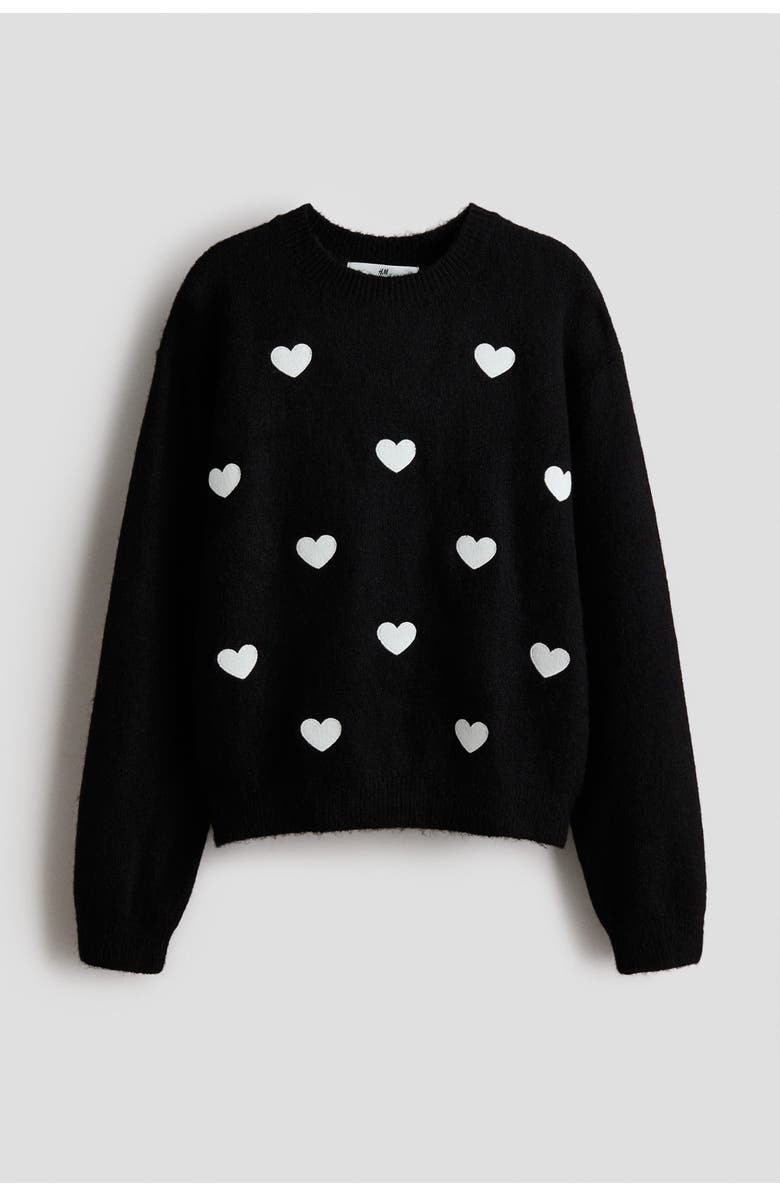H&M Knitted Jumper, Main, color, Black/Hearts
