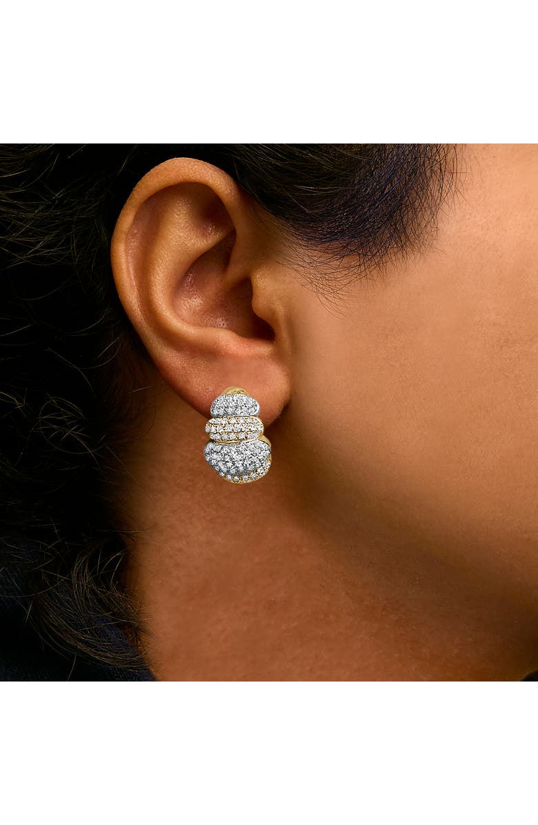 Haus of Brilliance 18K Two-Toned Gold 5.00 Cttw Diamond Three-tier Domed Button Omega Back Earrings, Alternate, color, Yellow