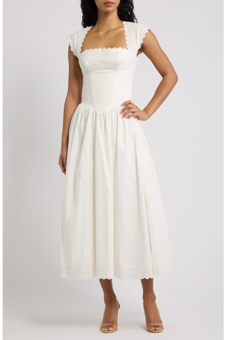 Fiorella Broderie Short Sleeve Dress, Main, color, WHITE