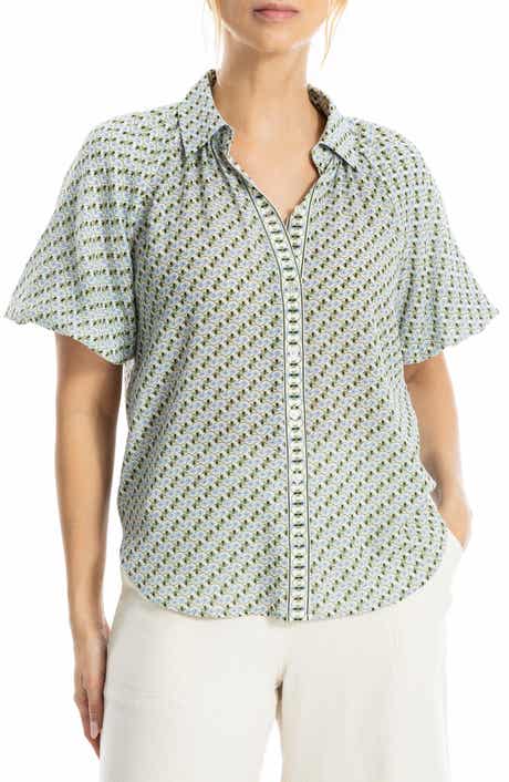 MAX STUDIO Boyfriend Fit Bubble Sleeve Button-Up Shirt