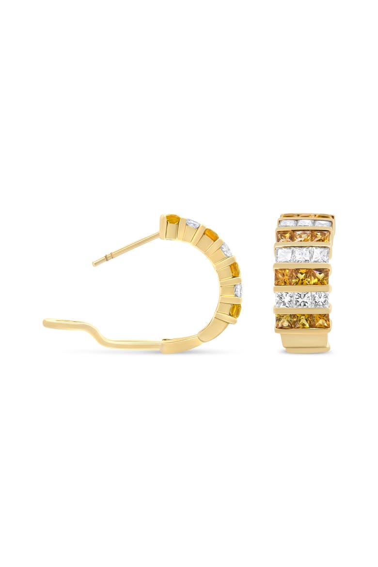 18K Yellow Gold 1 3/4 Cttw Diamond & Yellow Sapphire Huggie Hoop Earrings, Alternate, color, Yellow