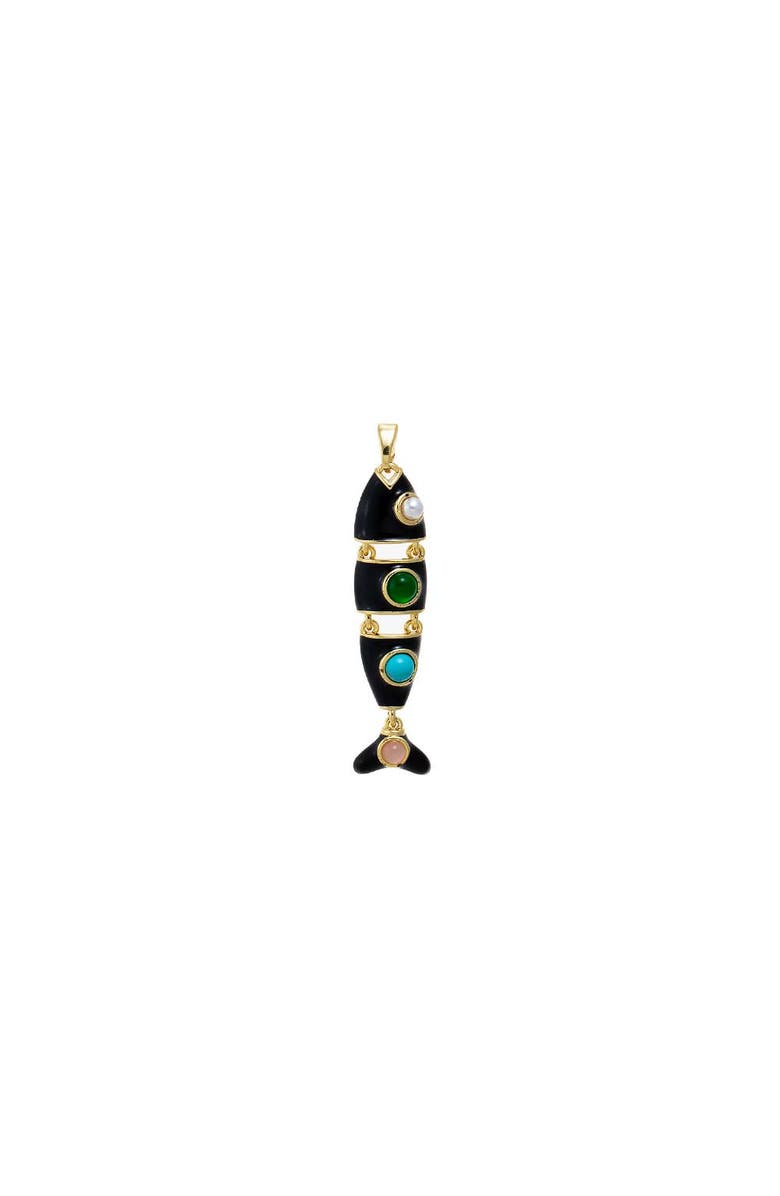 BY ADINA EDEN Colored Enamel Evil Eye Fish Charm, Main, color, Black