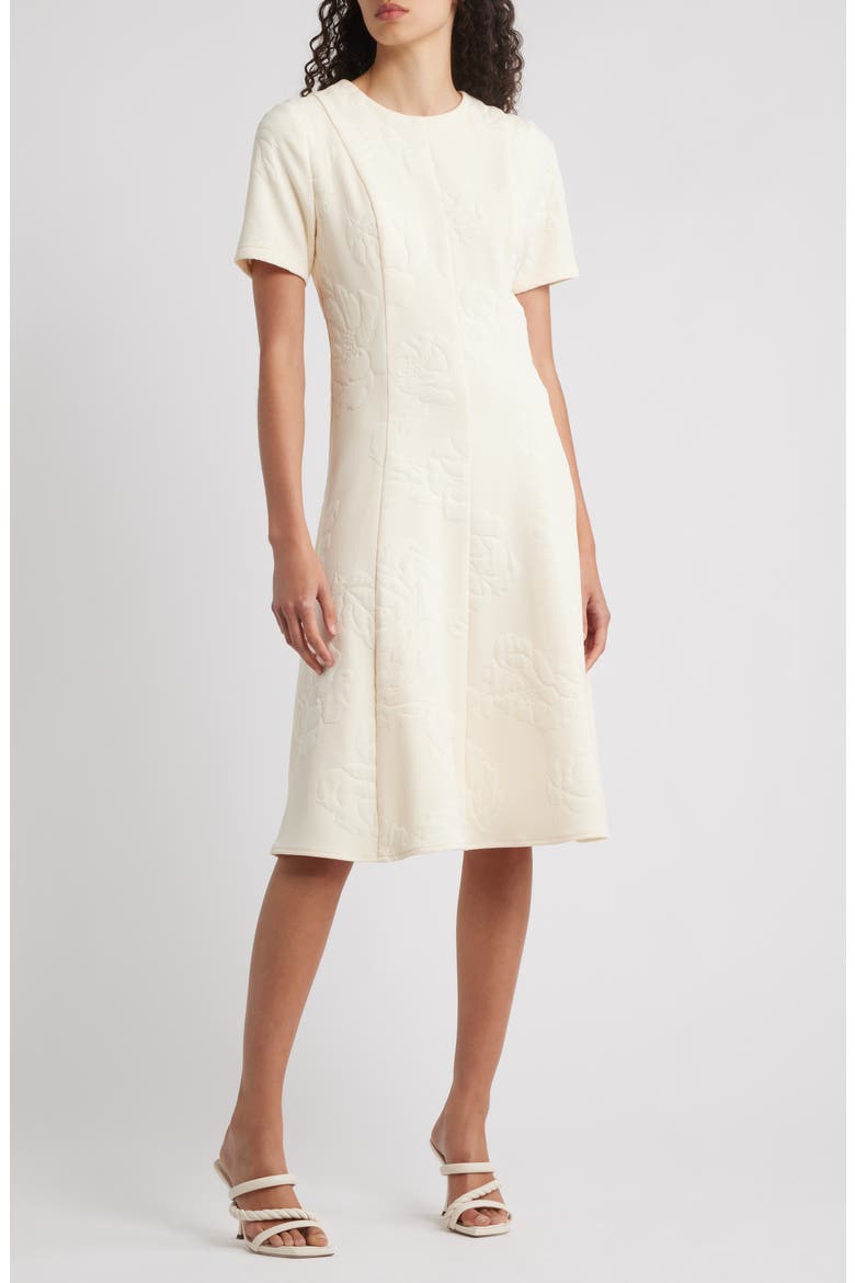 Floral Jacquard Fit & Flare Dress, Main, color, ECRU