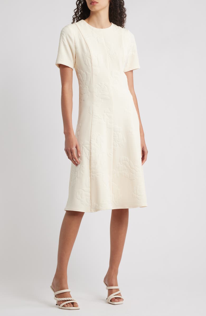 Julia Jordan Floral Jacquard Fit & Flare Dress, Main, color, Ecru
