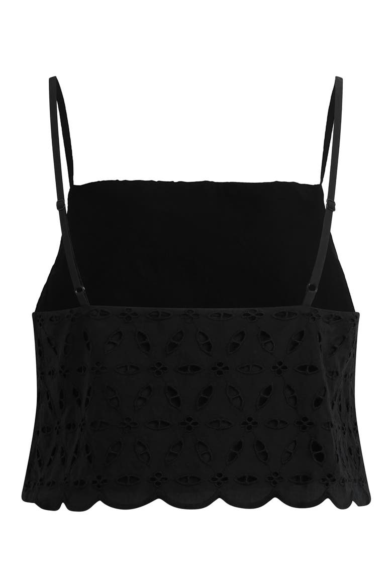 The Pretty Please Eyelet Embroidered Cotton Crop Camisole, Alternate, color, BLACK