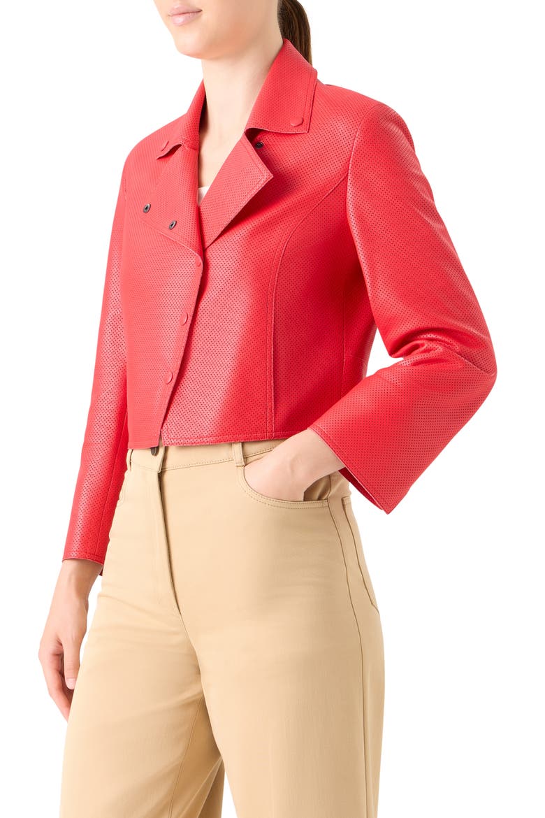 Crop Perforated Leather Jacket, Alternate, color, BRIGHT RED