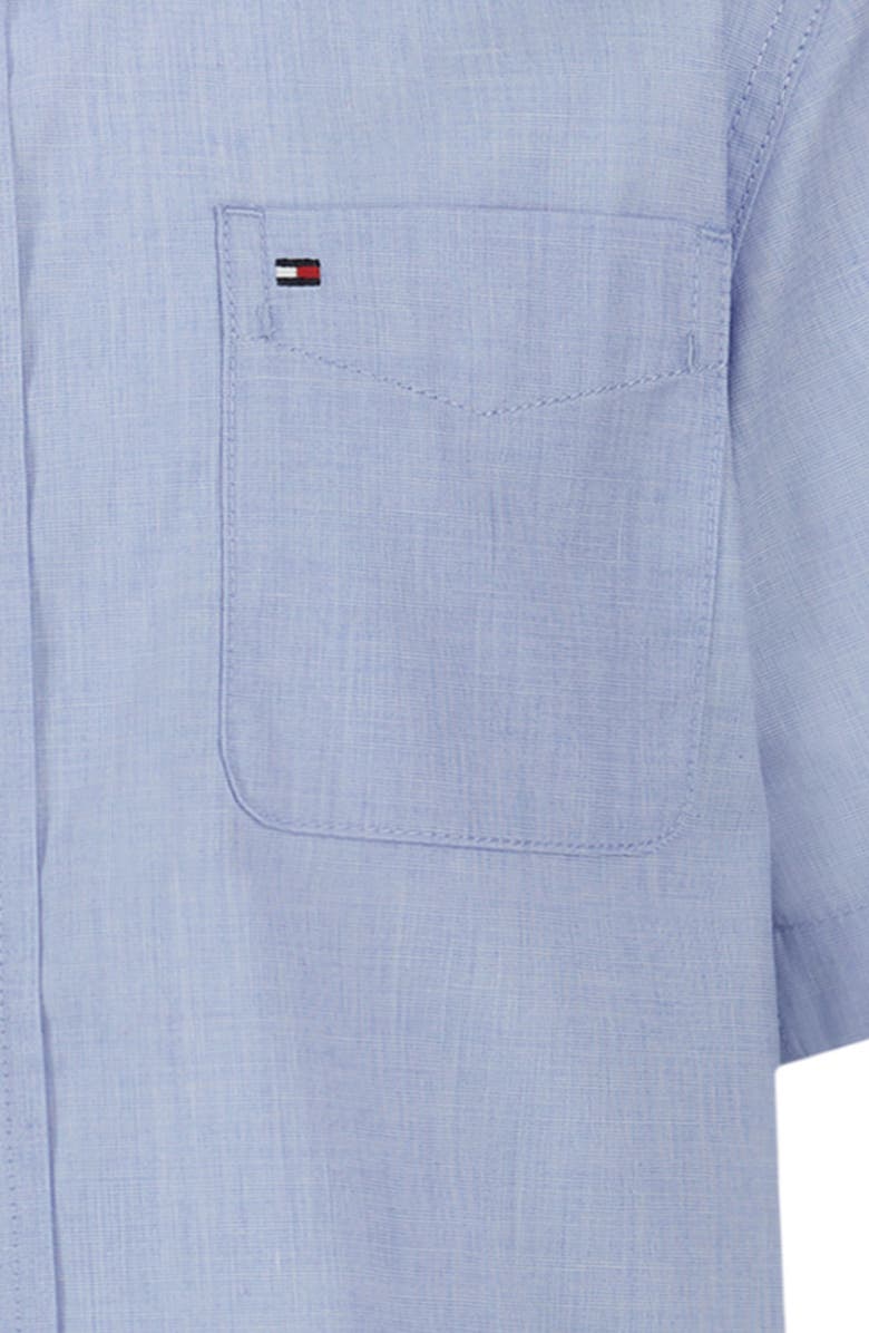 Tommy Hilfiger Kids' End on End Stripe Short Sleeve Button-Up Shirt, Alternate, color, Spring Blue