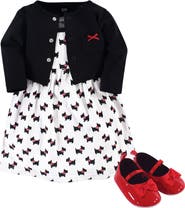 Hudson Baby Cotton Dress, Cardigan and Shoe Set