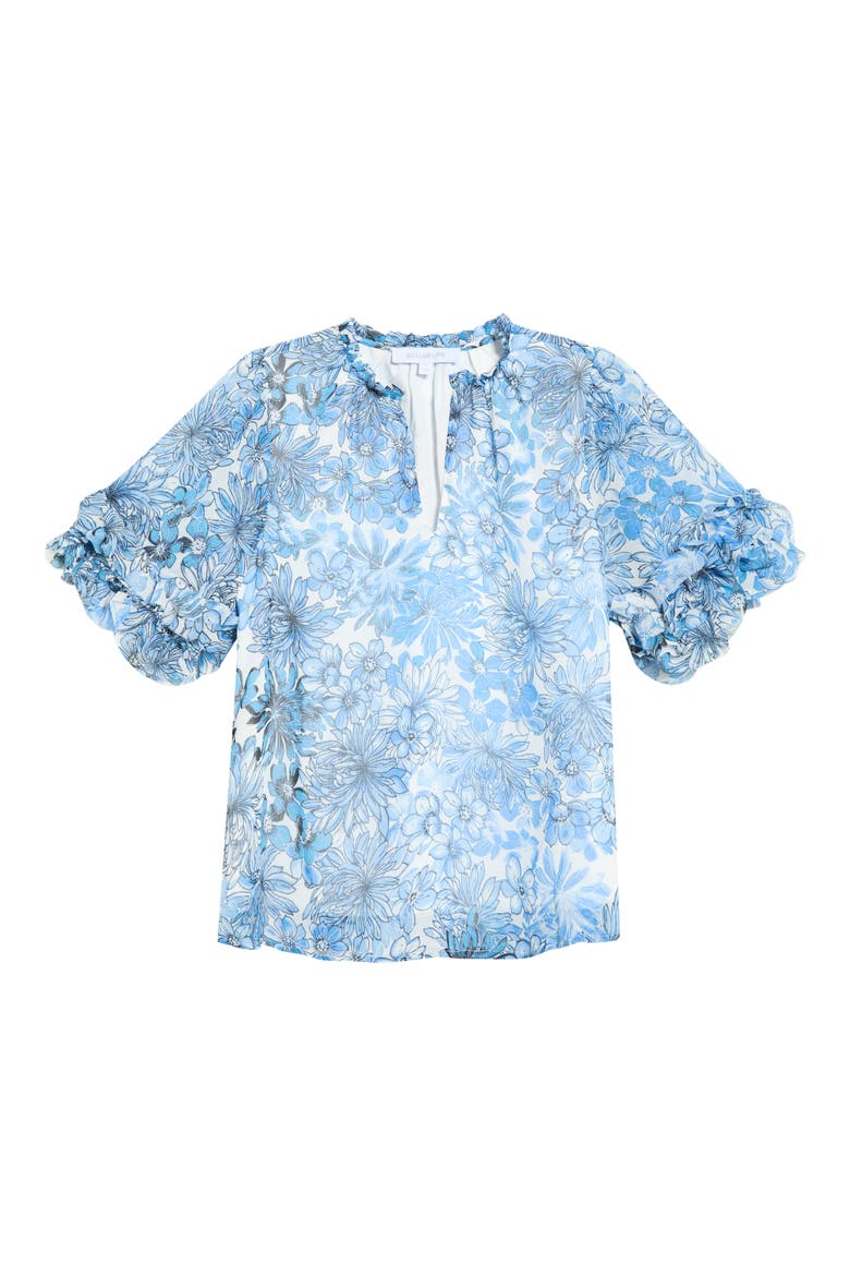 Tierra Floral Ruffle Trim Top, Alternate, color, BLUES