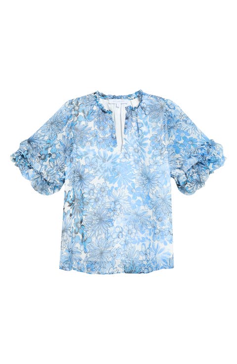 Tierra Floral Ruffle Trim Top