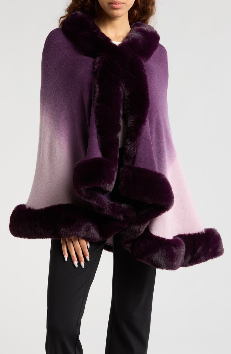 Nanette Lepore Faux Fur Trim Cape, Main, color, 