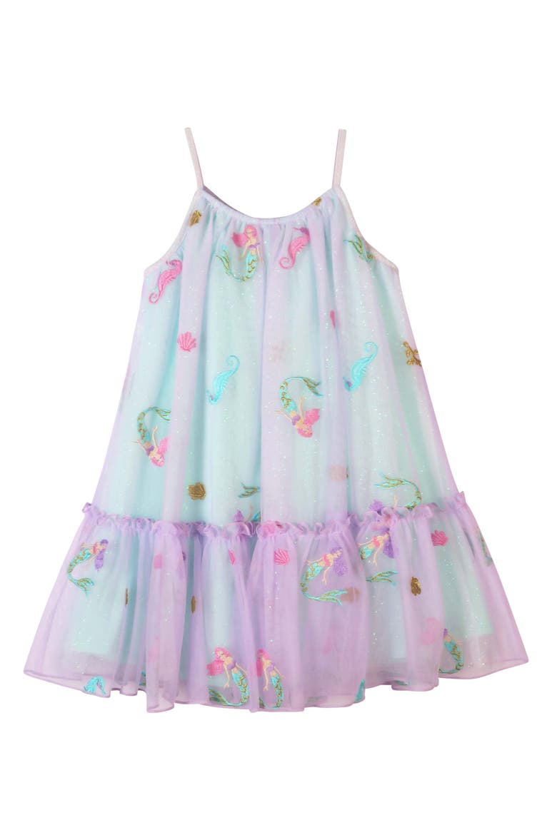 zunie mermaid dress Lace Zunie Mermaid Dress Zunie Kids' Ruffle Sleeve Mermaid Foil Print Dress In Pink/ Multi
