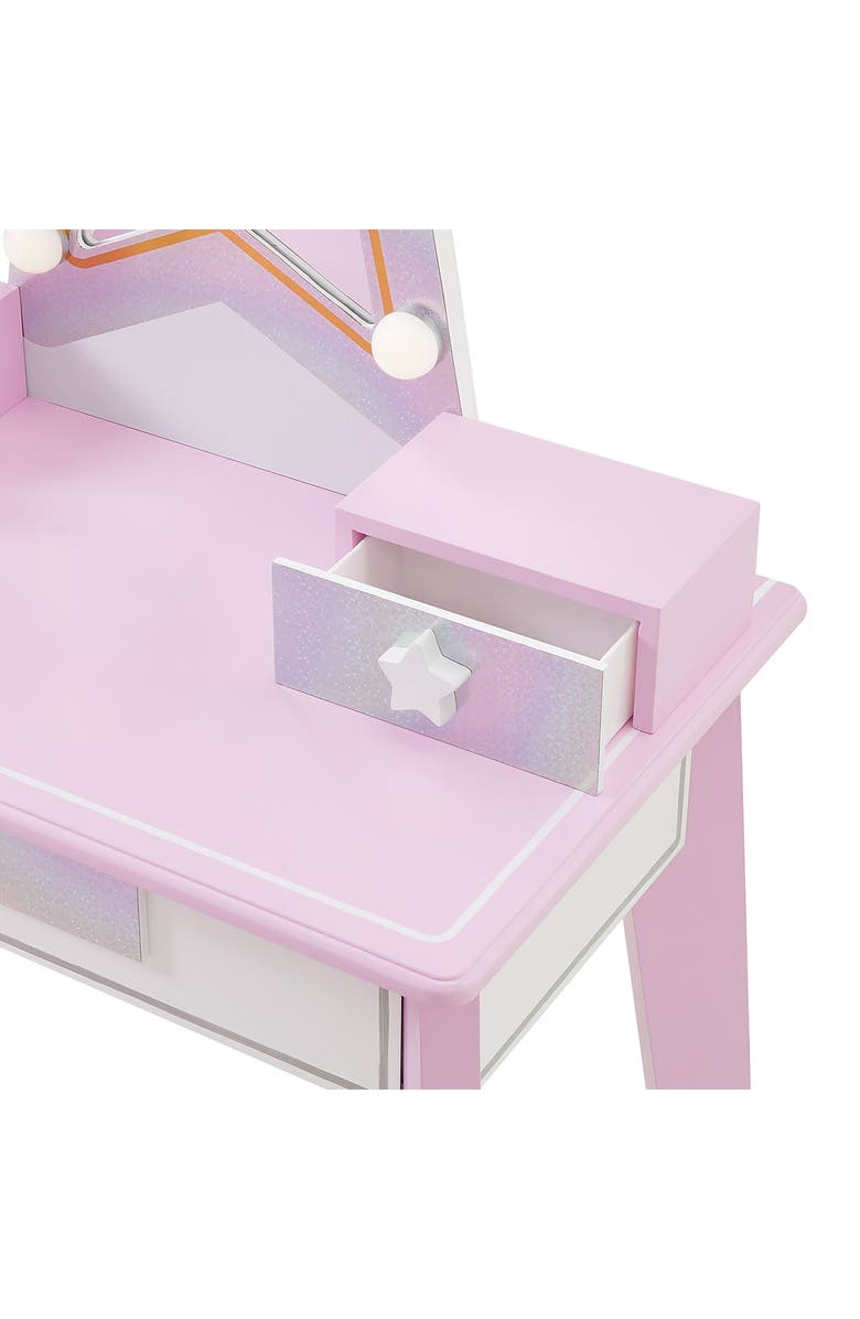 Teamson Kids Fantasy Fields Little Princess Star Vanity Playset with LED Mirror, Alternate, color, Pink