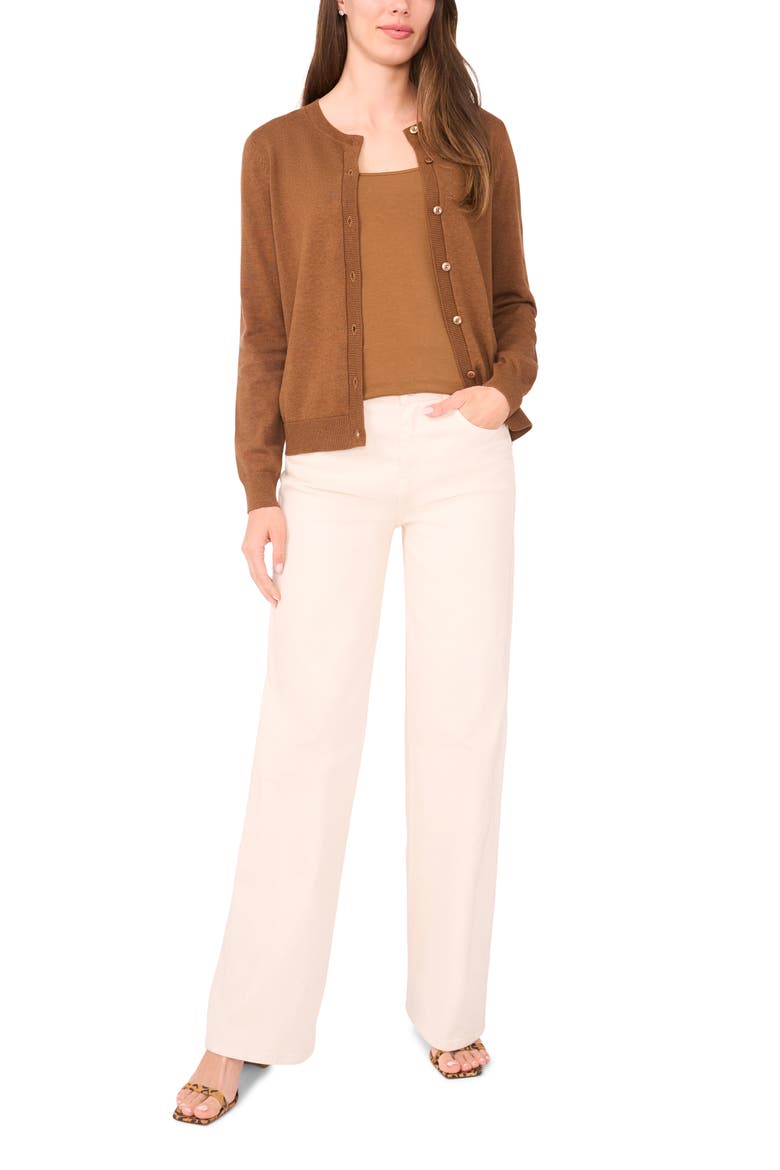 Crewneck Cardigan, Alternate, color, RICH COGNAC