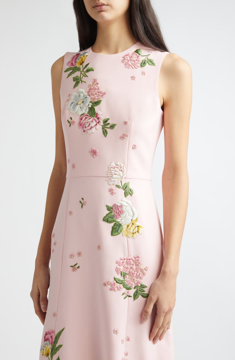 Carolina Herrera Floral Embroidered Sleeveless Crepe Gown, Alternate, color, Rosewater
