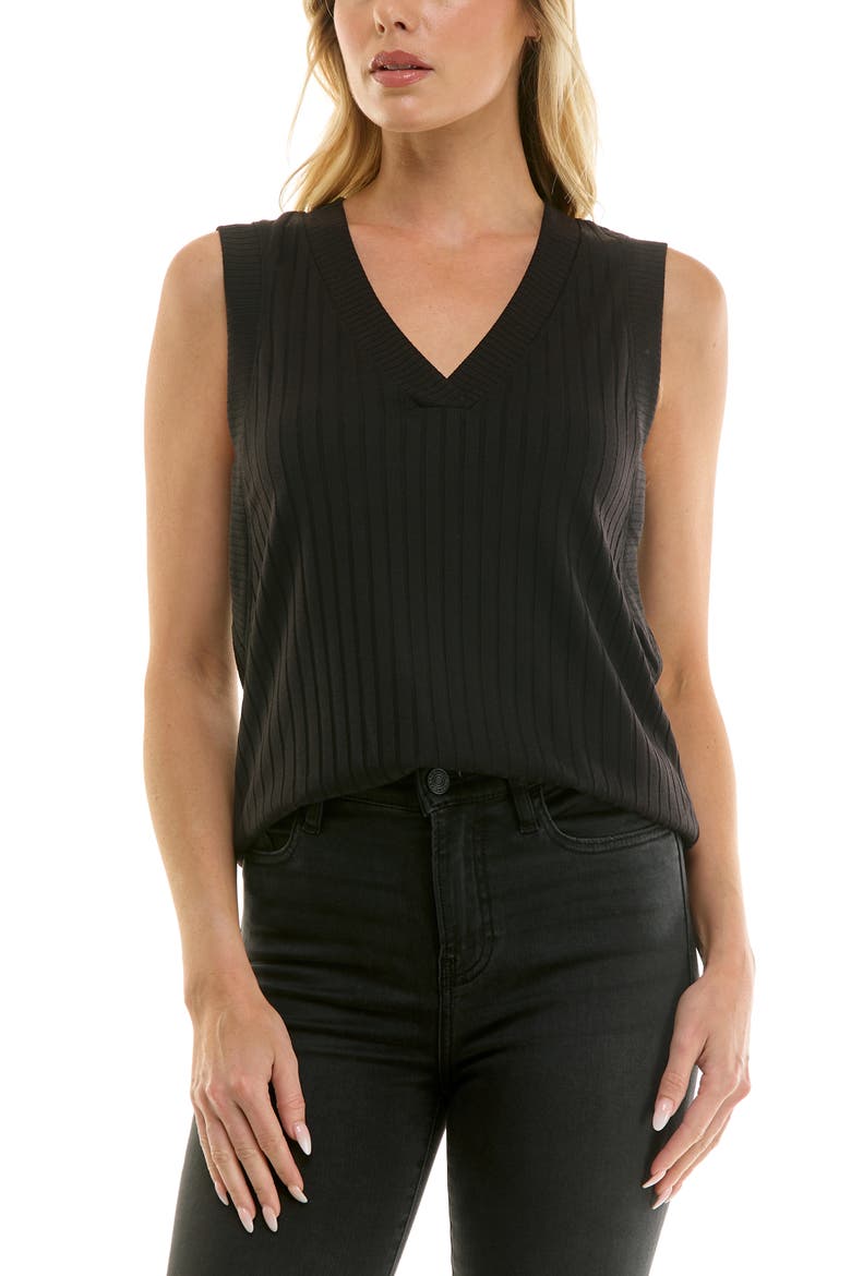 V-Neck Ribbed Knit Tank, Alternate, color, BLACK