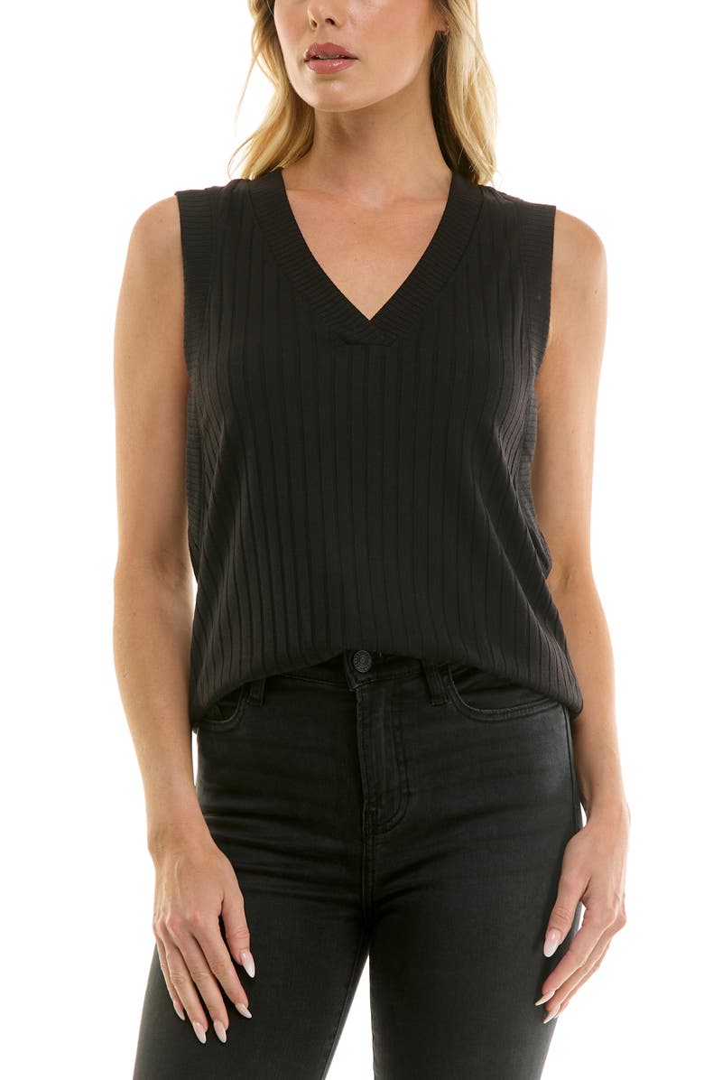 Socialite V-Neck Ribbed Knit Tank, Alternate, color, Black
