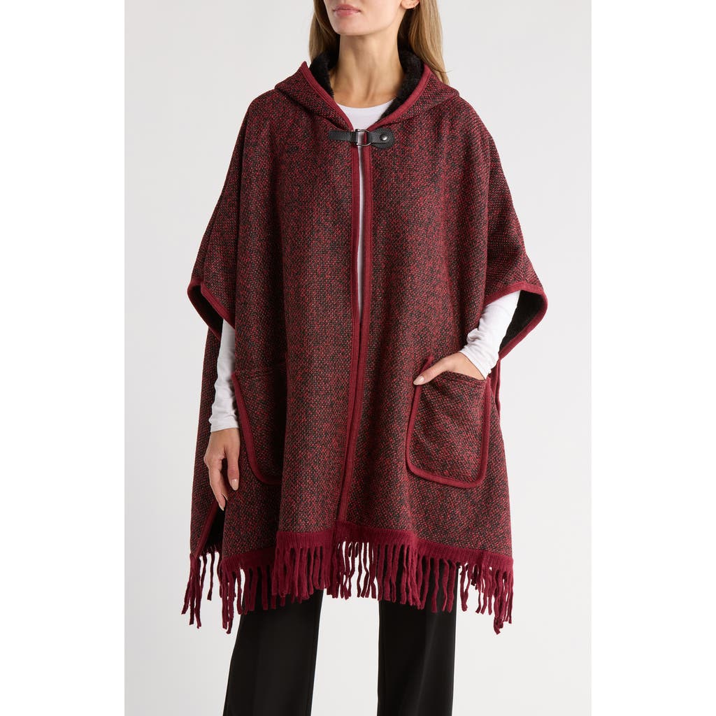 Nanette Lepore Hooded Jacquard Ruana In Burgundy