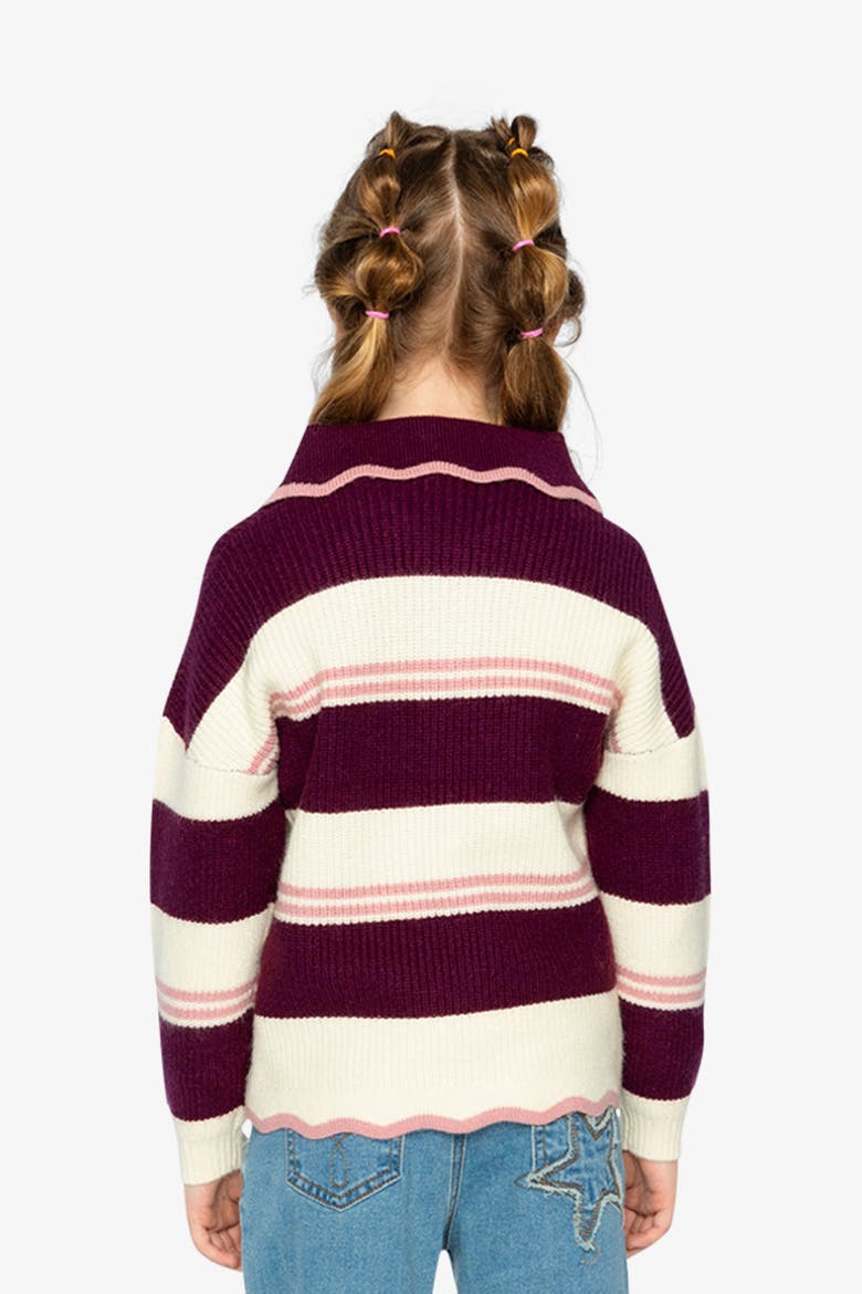 Scalloped Collar Striped Long Sleeve Sweater, Alternate, color, Red and White Stripes