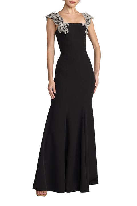 Crepe Mermaid Gown With Embellished Straps