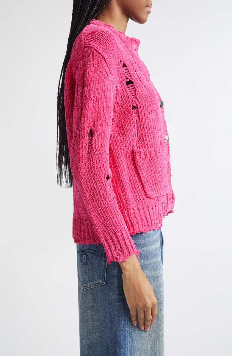 R13 Button Detail Ripped Cotton Cardigan, Alternate, color, Pink