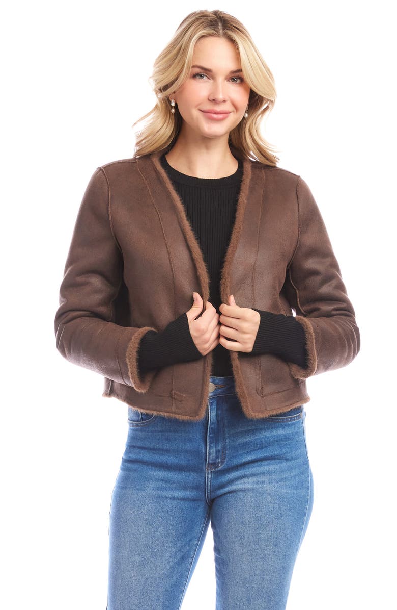 Karen Kane Reversible Faux Suede & Faux Shearling Jacket, Alternate, color, Brown