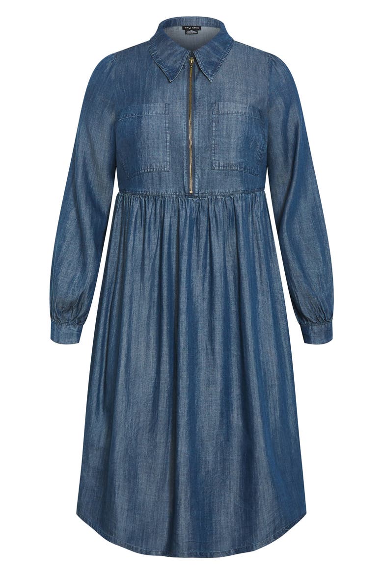 Brayden Long Sleeve Denim Dress, Alternate, color, DARK WASH