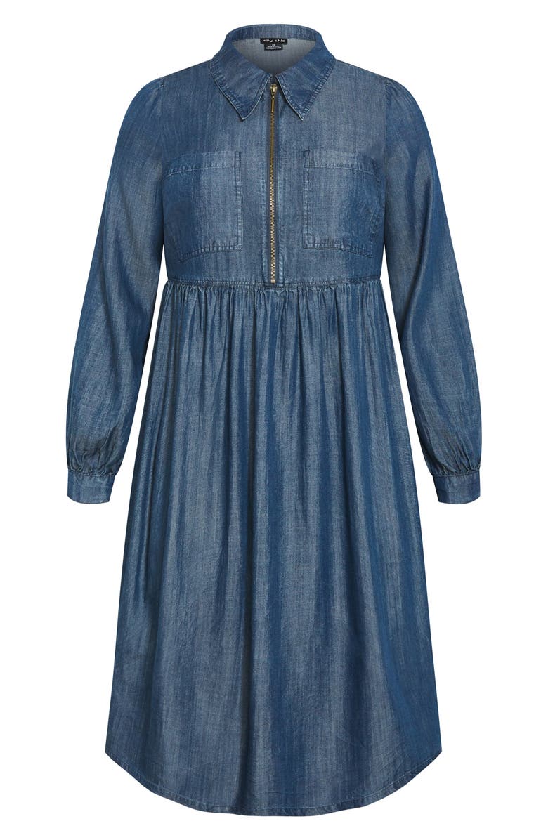 City Chic Brayden Long Sleeve Denim Dress, Alternate, color, Dark Wash