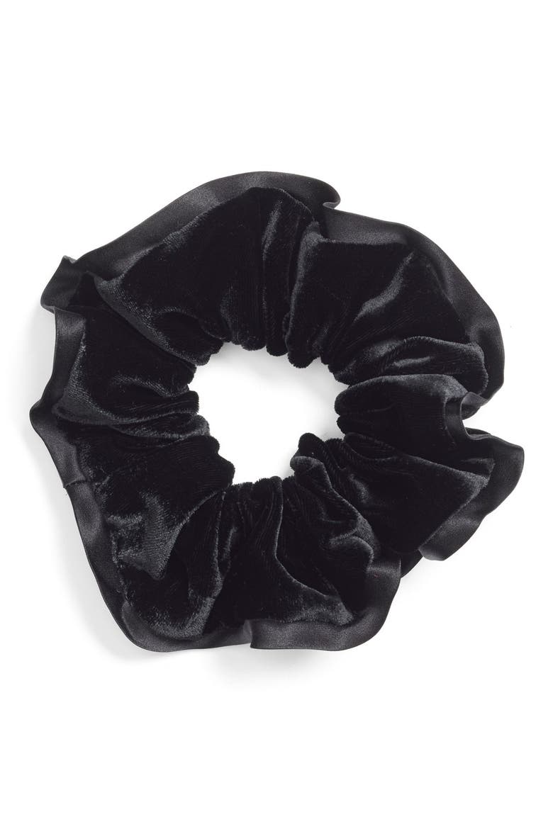 Ribbon Edge Velvet Scrunchie, Main, color, VELVET BLACKBLACK