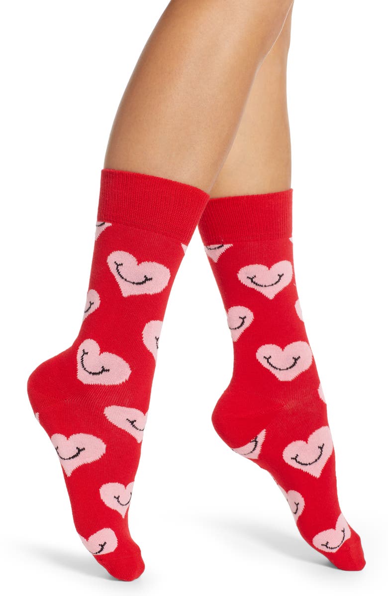 Happy Socks Smiley Heart Crew Socks, Main, color, 