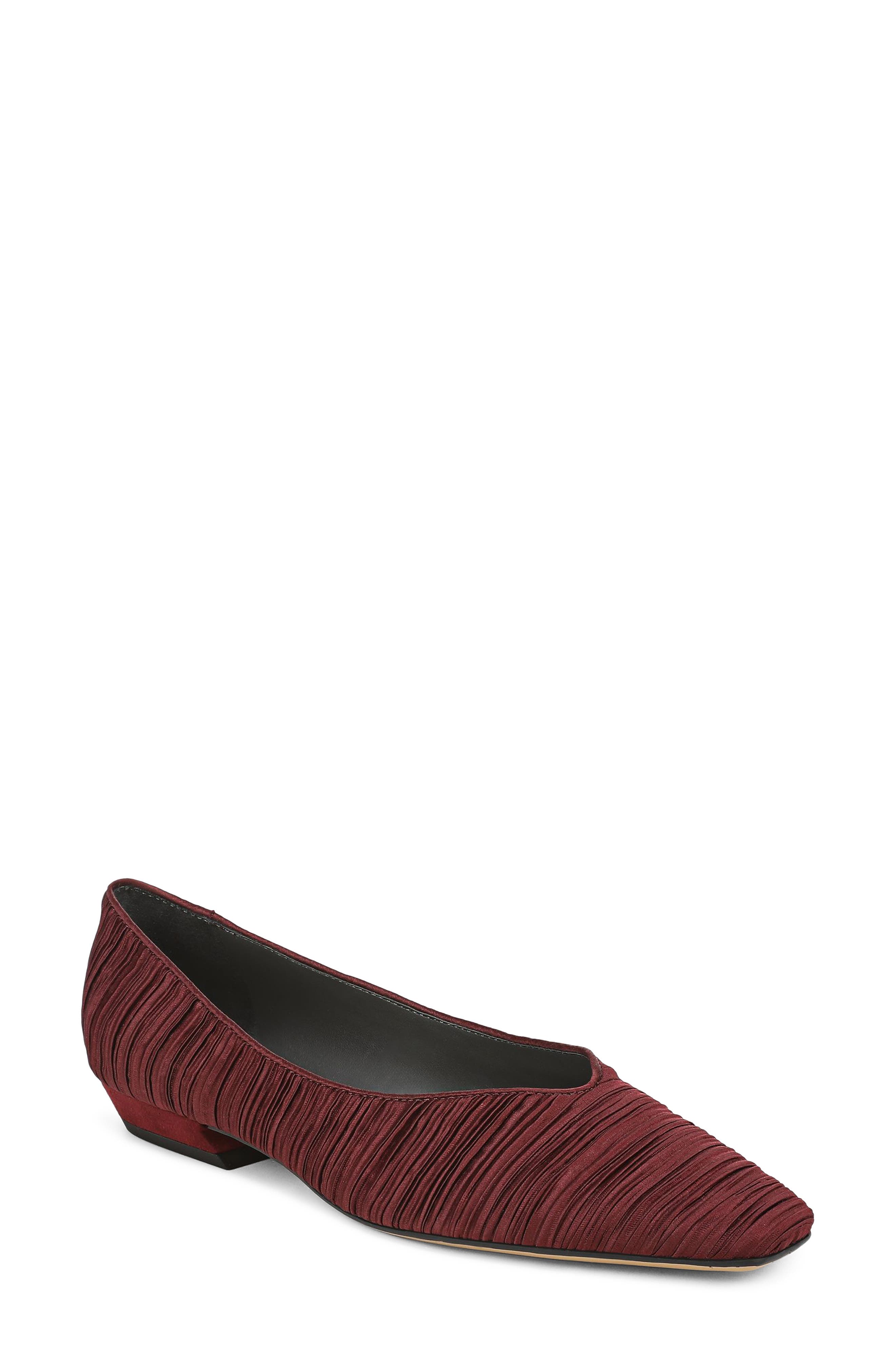 Dasia Pointed Toe Flat, Main, color, RED PLEATED SATIN