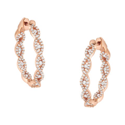 10K Rose Gold 1 cttw Diamond Hoop Earring