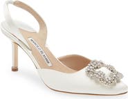 Manolo Blahnik Hangisli Crystal Buckle Pointed Toe Slingback Pump