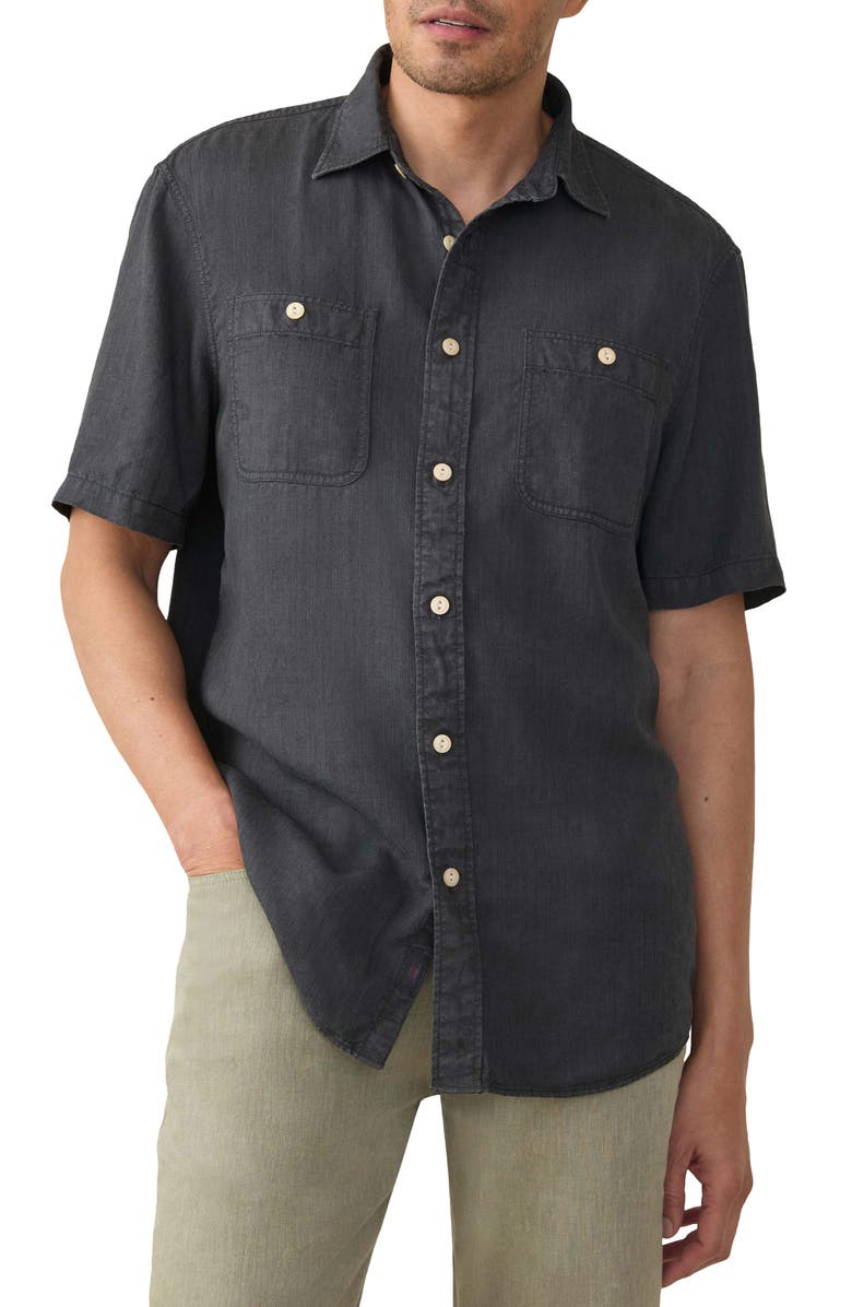 Faherty The Tried & True Chambray Short Sleeve Button-Up Shirt, Main, color, Durango Black