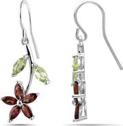 DELMAR Garnet & Peridot Flower Dangle Earrings