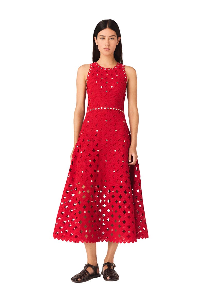 Mirrored crochet dress, Main, color, Red