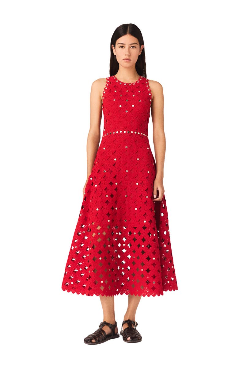 maje Mirrored crochet dress, Main, color, Red