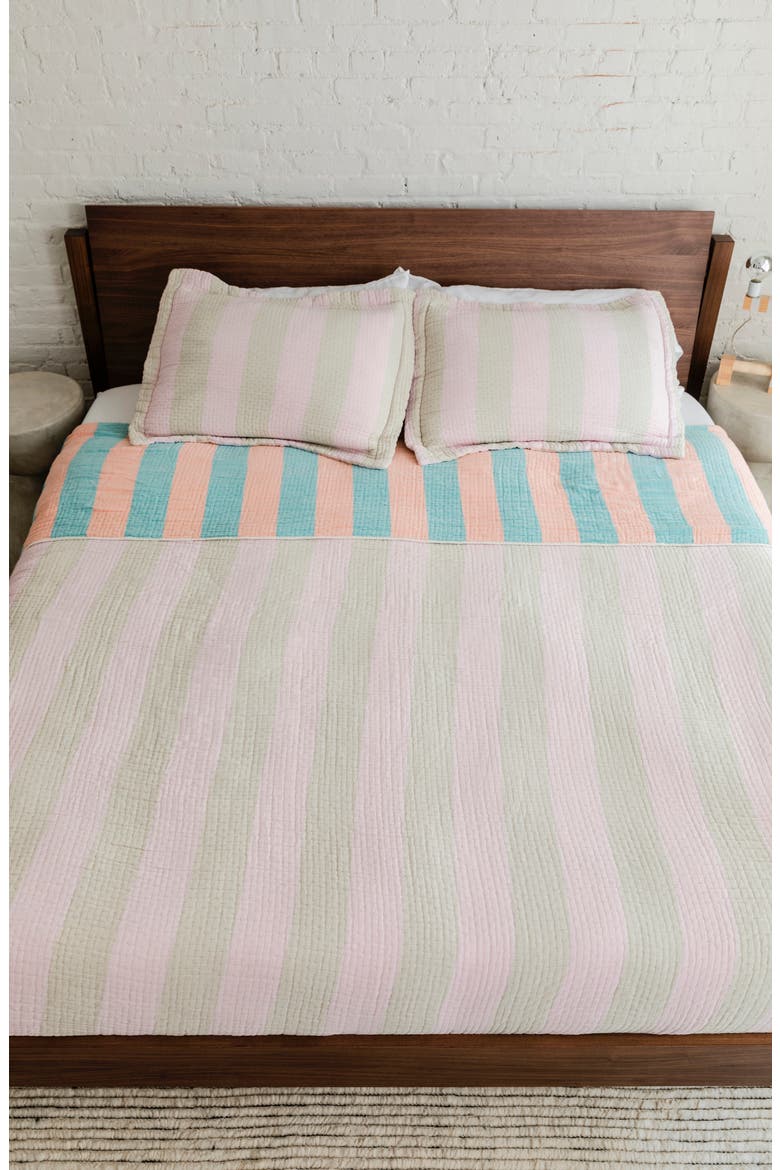 Warm Stripe Cotton Matelassé Coverlet, Alternate, color, WARM STRIPE