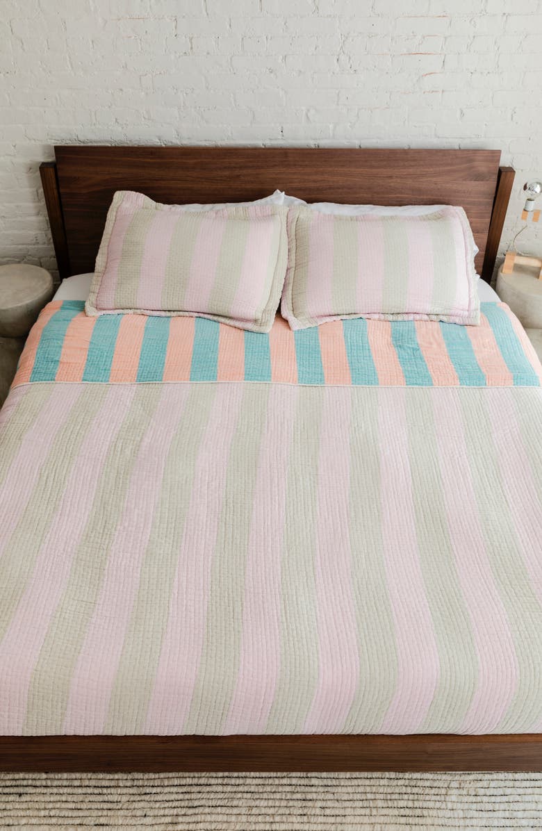 Dusen Dusen Warm Stripe Cotton Matelassé Coverlet, Alternate, color,
