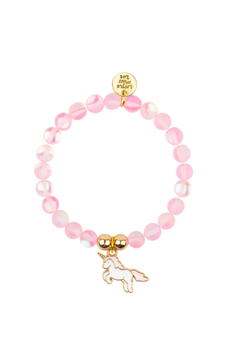 Little Miss Zoe Unicorn Glass Moonstone and Delicate Gold Bracelet Set, Alternate, color, Pink
