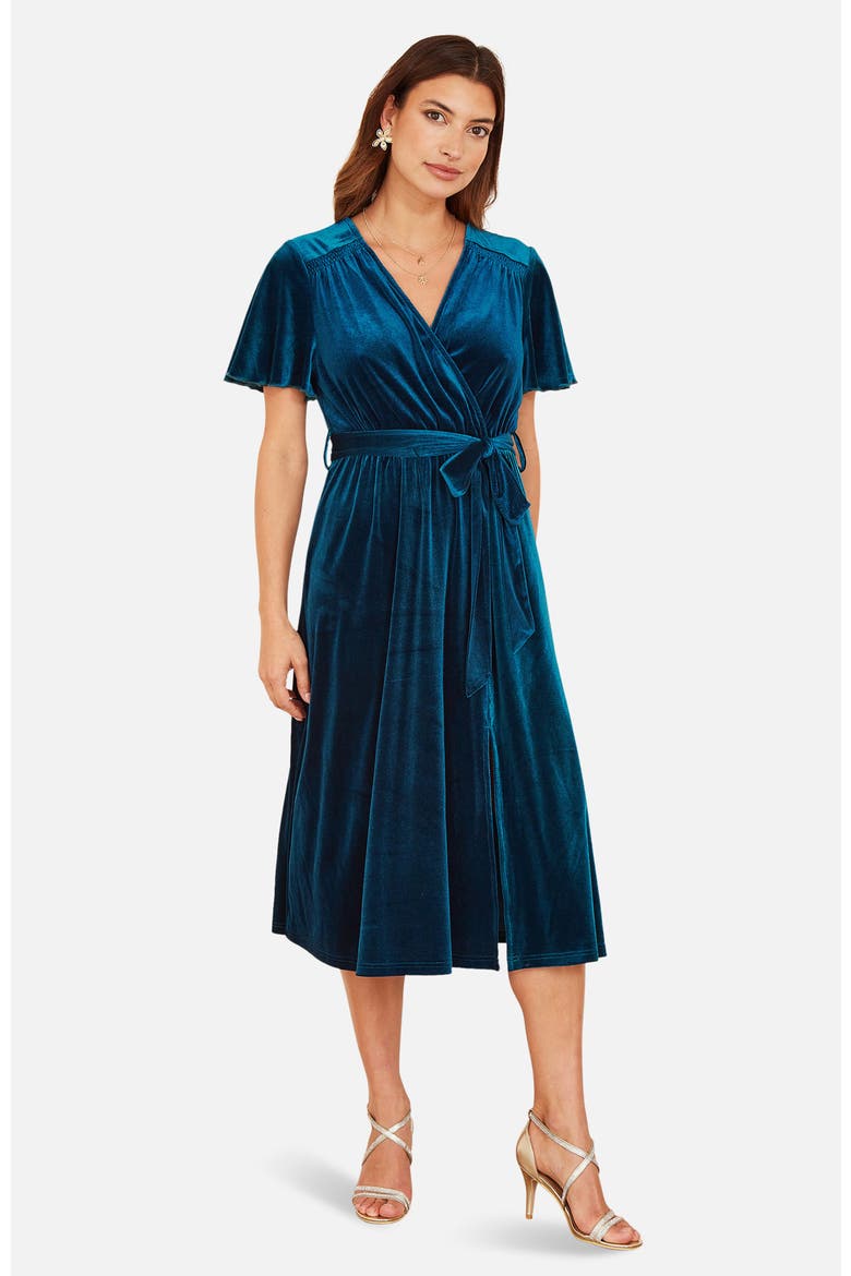 Velvet Split Hem Midi Dress, Main, color, Teal