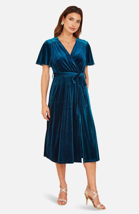 Velvet Split Hem Midi Dress