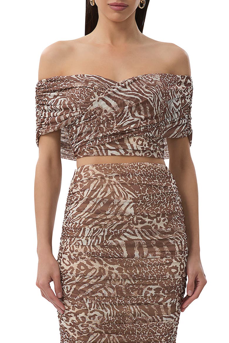 Fabiola Off the Shoulder Crop Top, Main, color, TAUPE ANIMAL